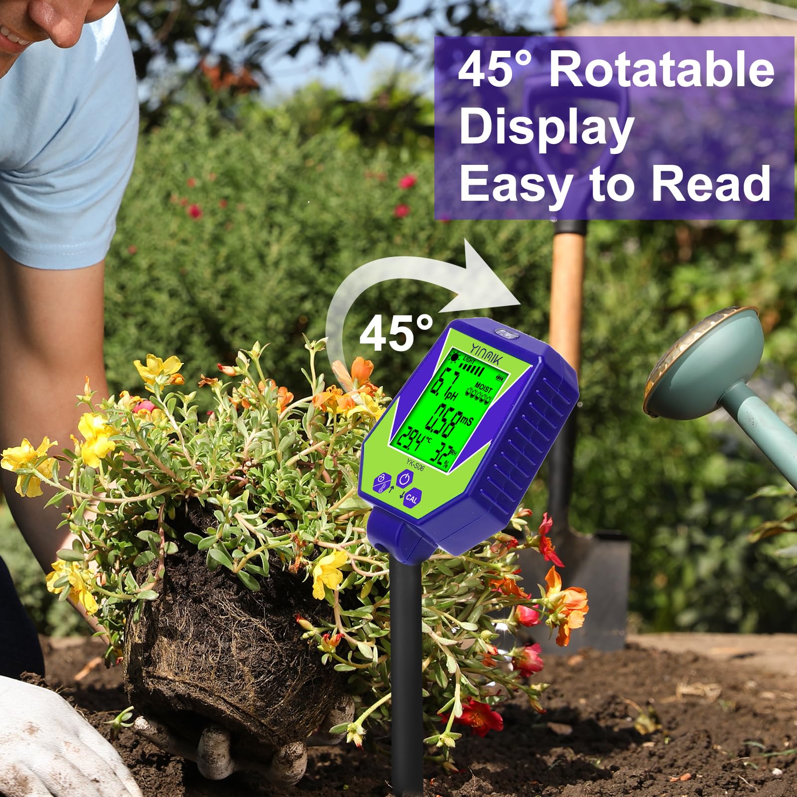 YINMIK 6-in-1 Soil pH EC Meter | Digital Moisture & Light Tester Kit