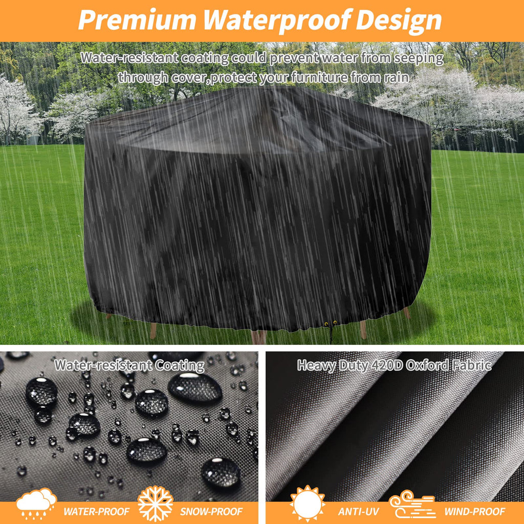 RICHIE Round Garden Furniture Cover - 420D Waterproof Patio Table 230x90cm