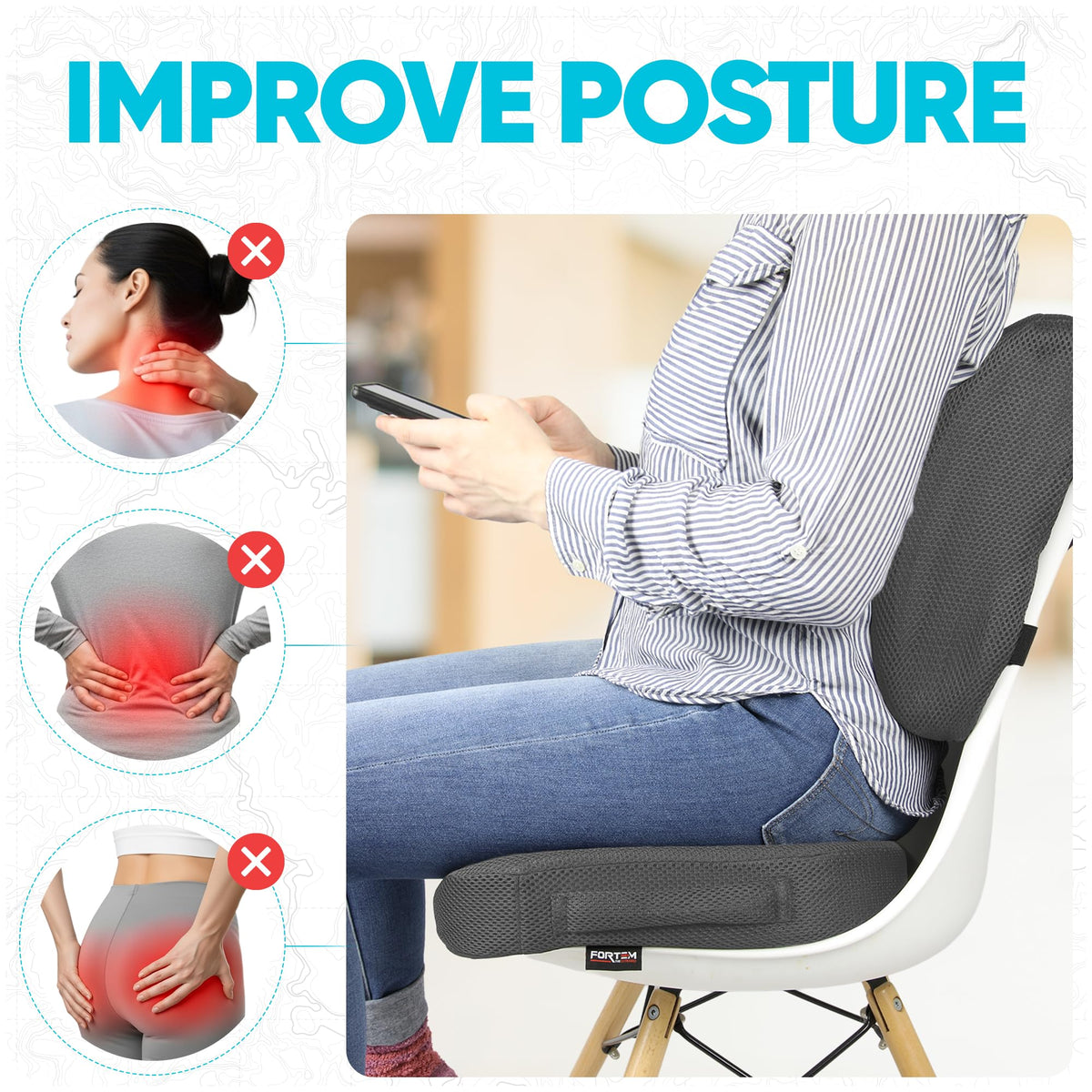 FORTEM Seat Cushion & Lumbar Support for Office Chair, Car Seat Combo - image 5