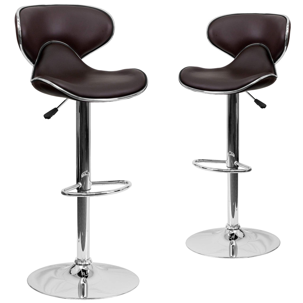 Flash Furniture Aidan 2 Pack Contemporary Cozy Mid-Back Brown Vinyl Adjustable Height Barstool with Chrome Base