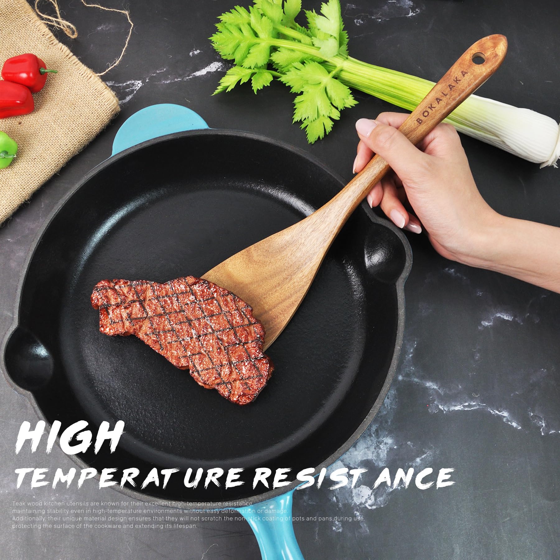 Teak Wooden Cooking Utensils Set – 9Pcs Nonstick Spoons