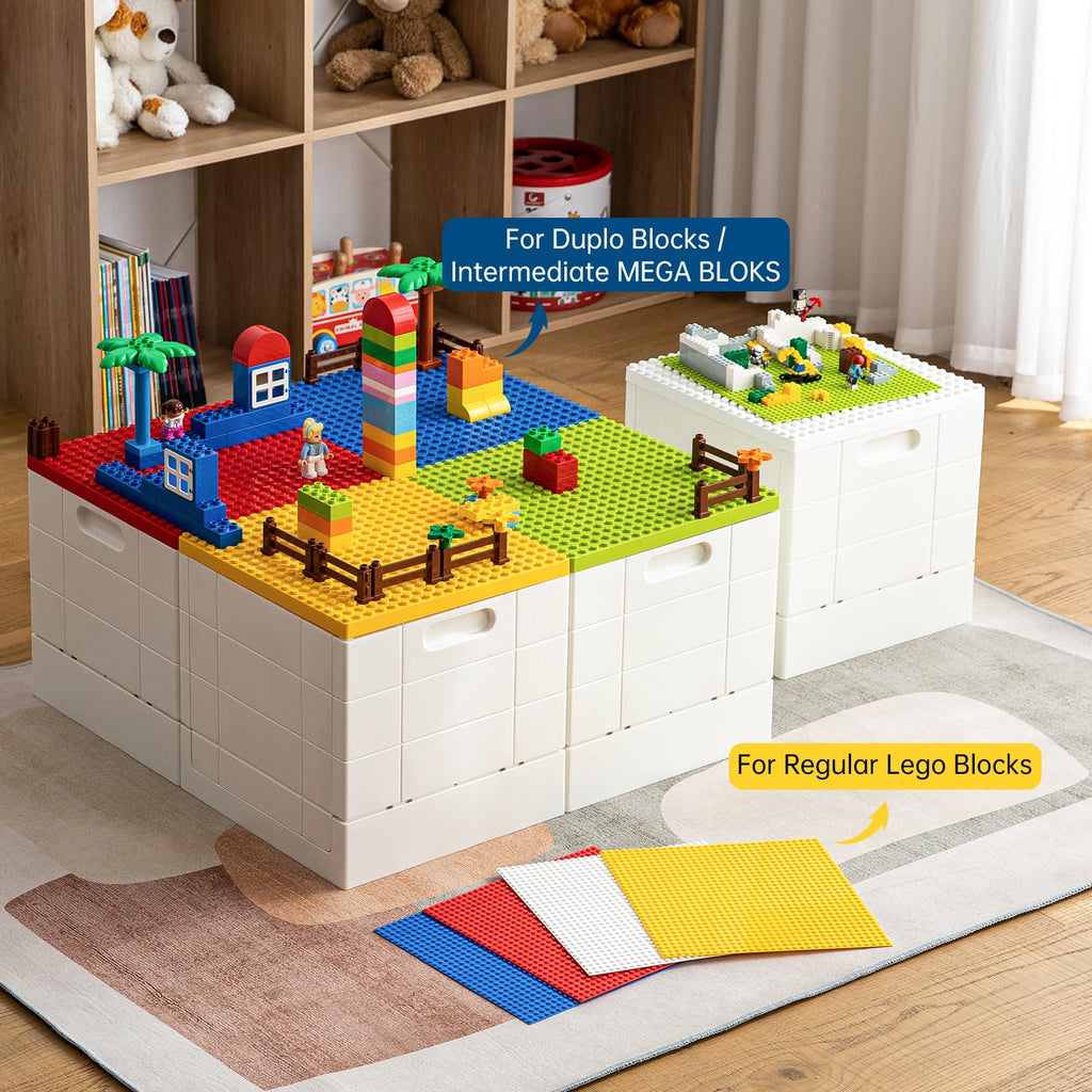 SHIMOYAMA Collapsible Storage Box with Baseplate Lid for Duplo, 25L Stackable Bin with Separate Building Board for Lego - image 5