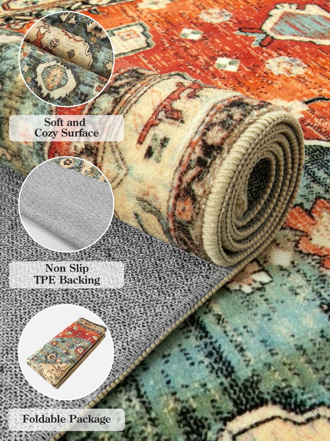 KIMODE Boho Hallway Runner Rug | 60x210cm Washable Non-Slip Vintage Rug