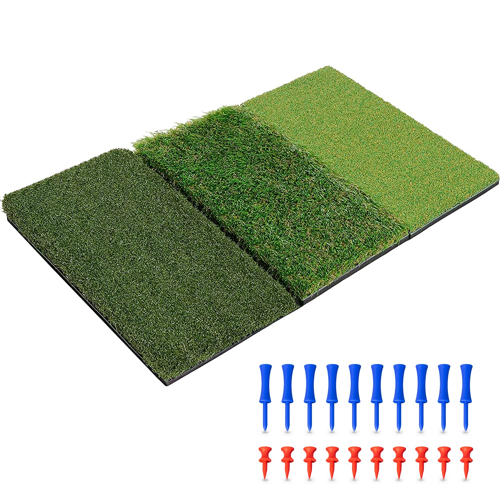 SAPLIZE 3-in-1 Golf Hitting Mat – Foldable Tri-Turf Practice Mat, 30"x15"