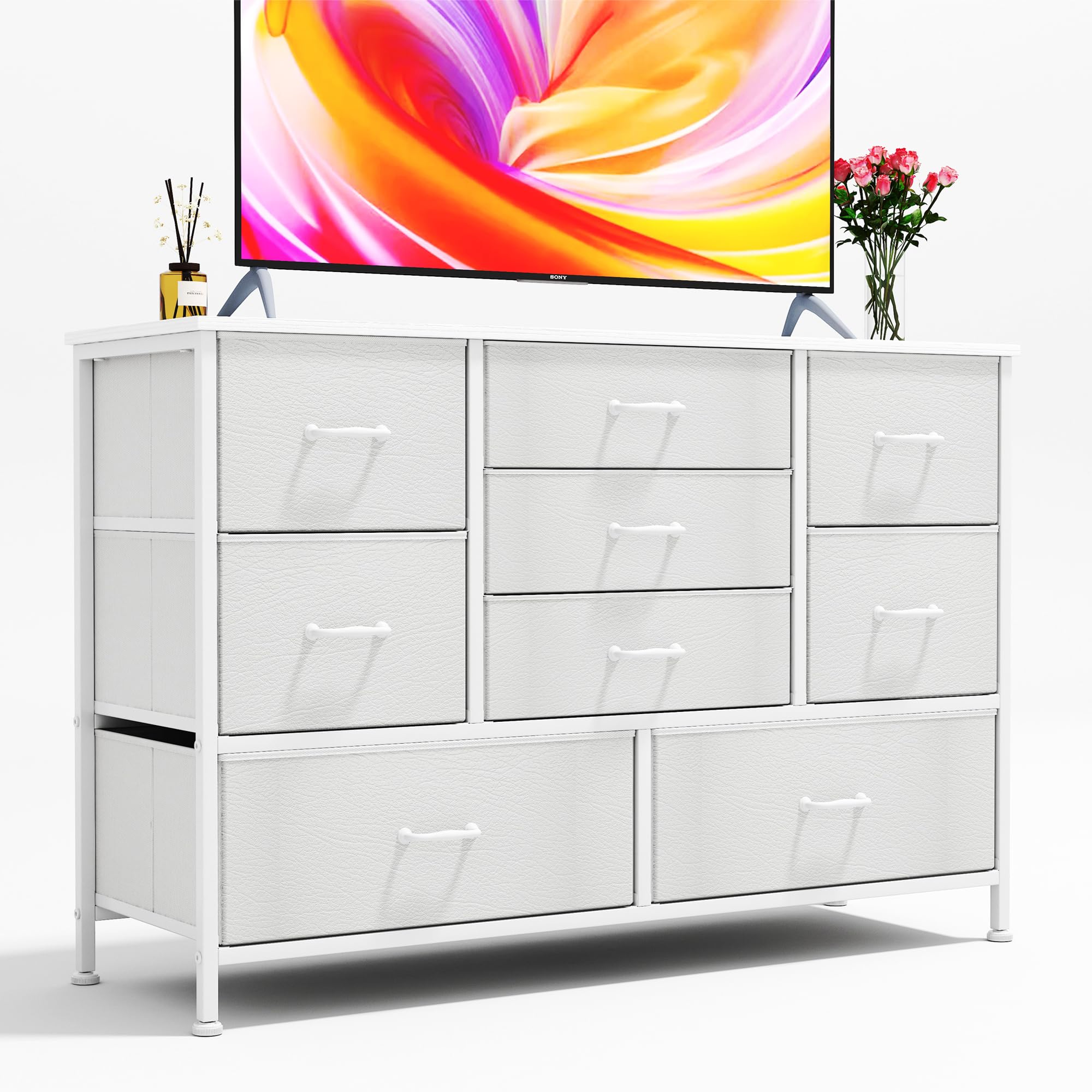CAIYUN 9-Drawer Dresser – Fabric Storage Chest with Wood Top
