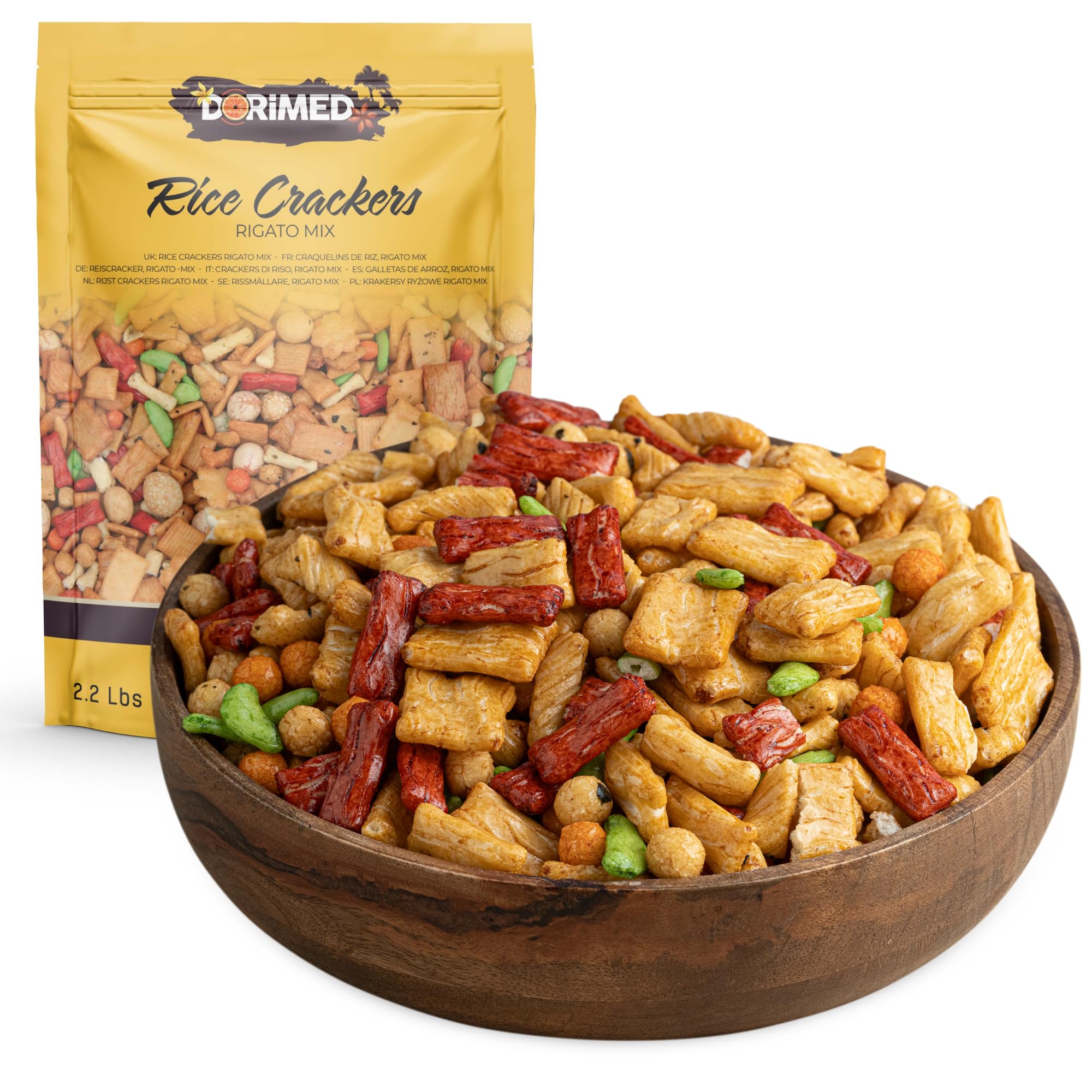 Dorimed Rigato Rice Crackers Mix – Savory Asian Fried Snacks, 1kg (2.2 Lbs)