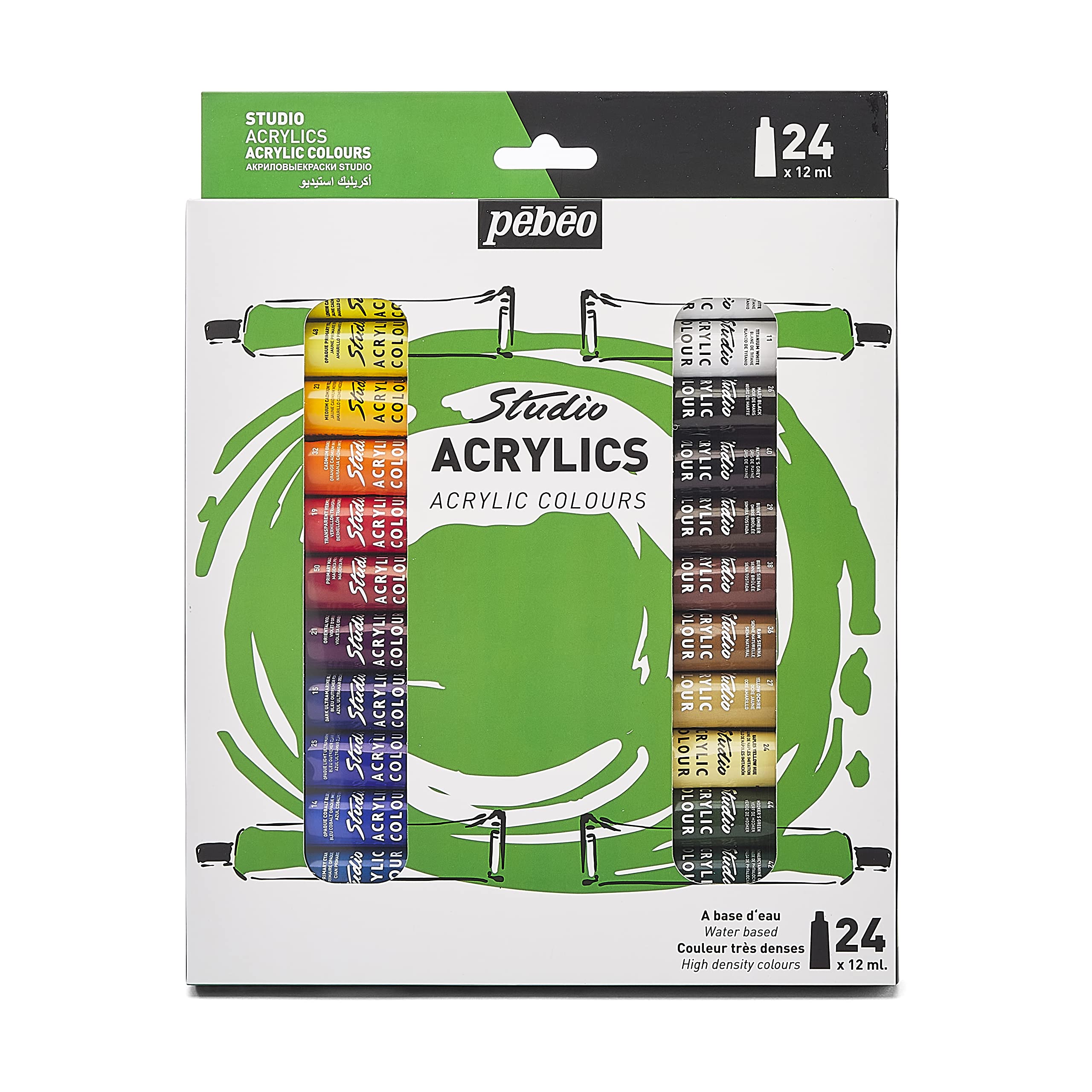 Pebeo Studio Acrylic Paint Set - 24 Professional Colors, 12ml Tubes