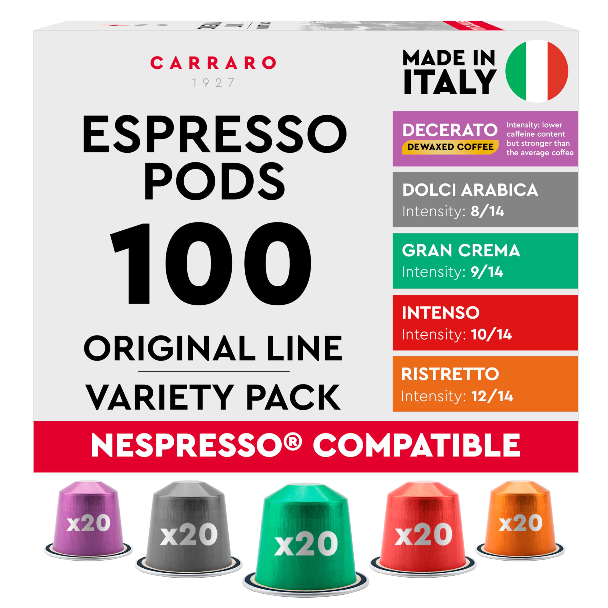 CARRARO 1927 Coffee Pods - 100 Aluminium Capsules for Nespresso Original