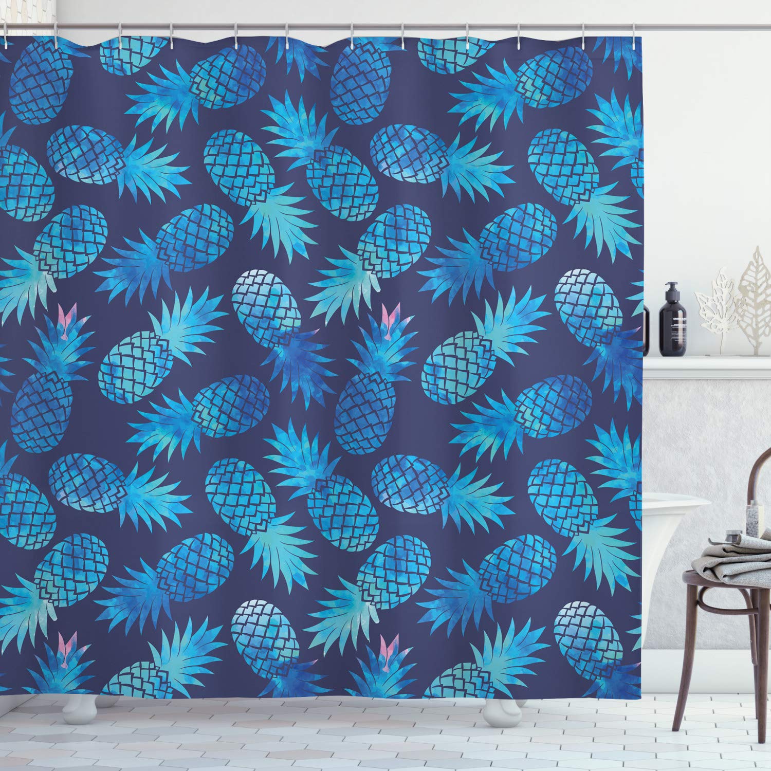 ABAKUHAUS Pineapple Fabric Shower Curtain | Waterproof Modern Bathroom Decor