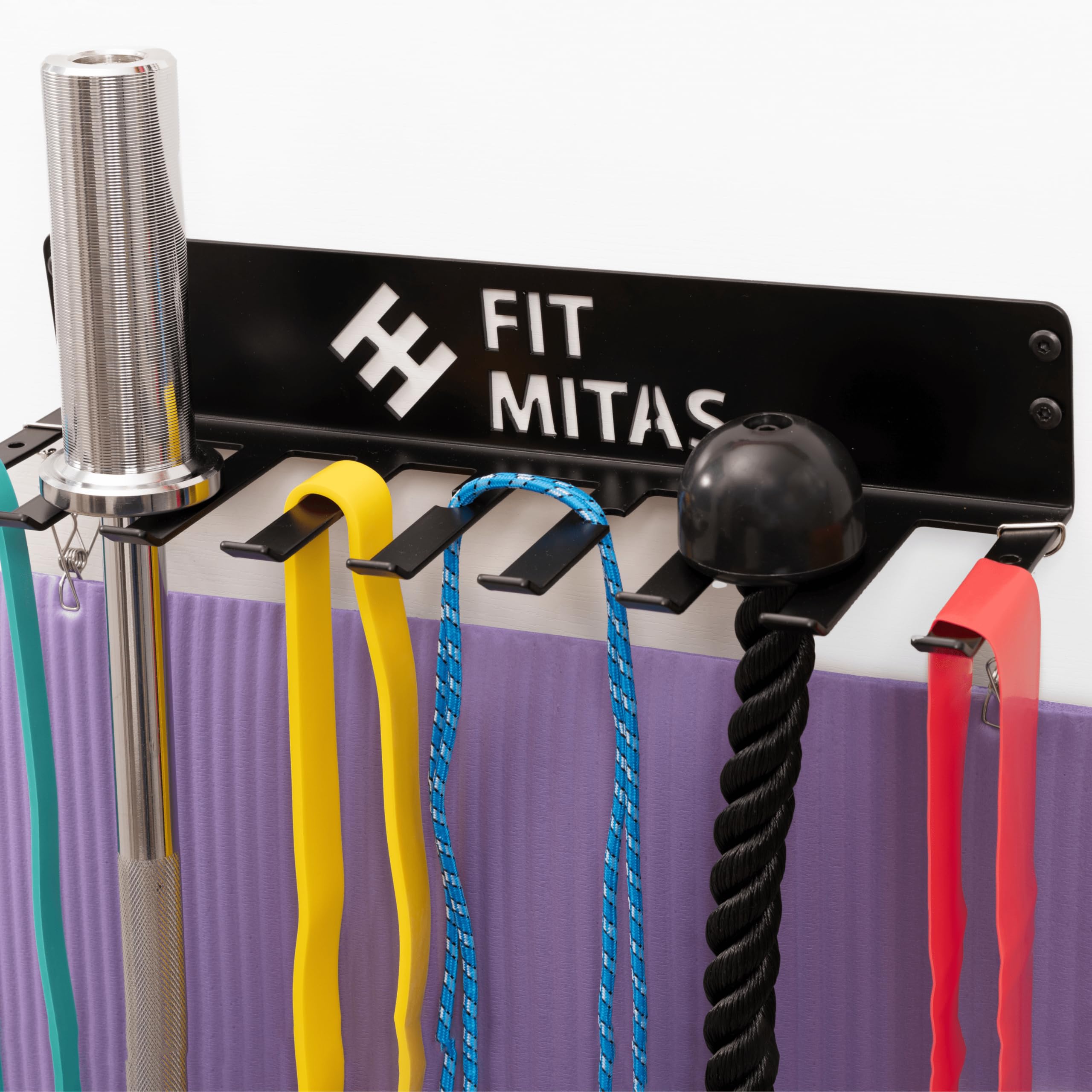 Wall Mounted Gym Organiser - Olympic Barbell & Yoga Mat Rack