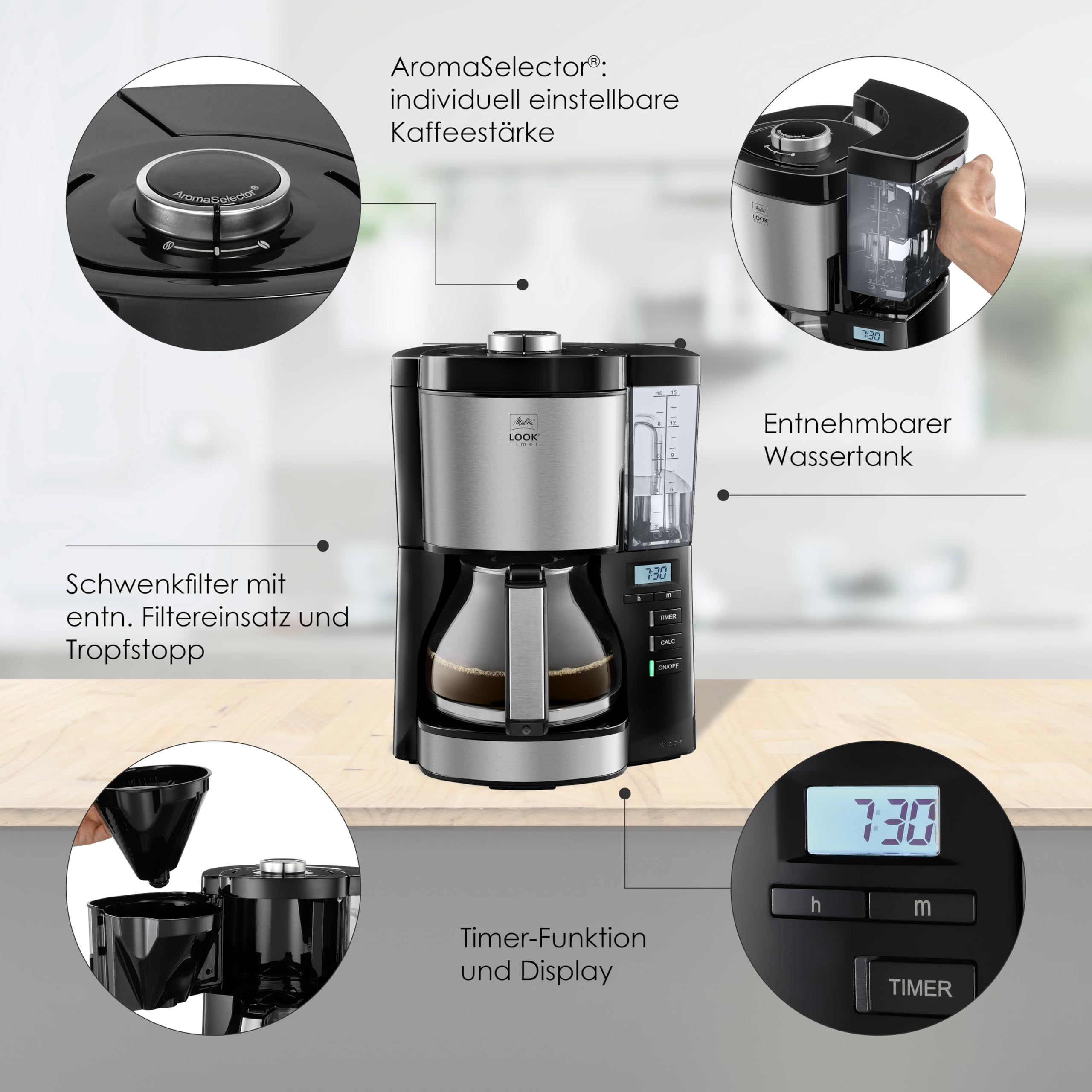 Melitta Look V Timer Filter Coffee Machine | Stainless Steel & Black