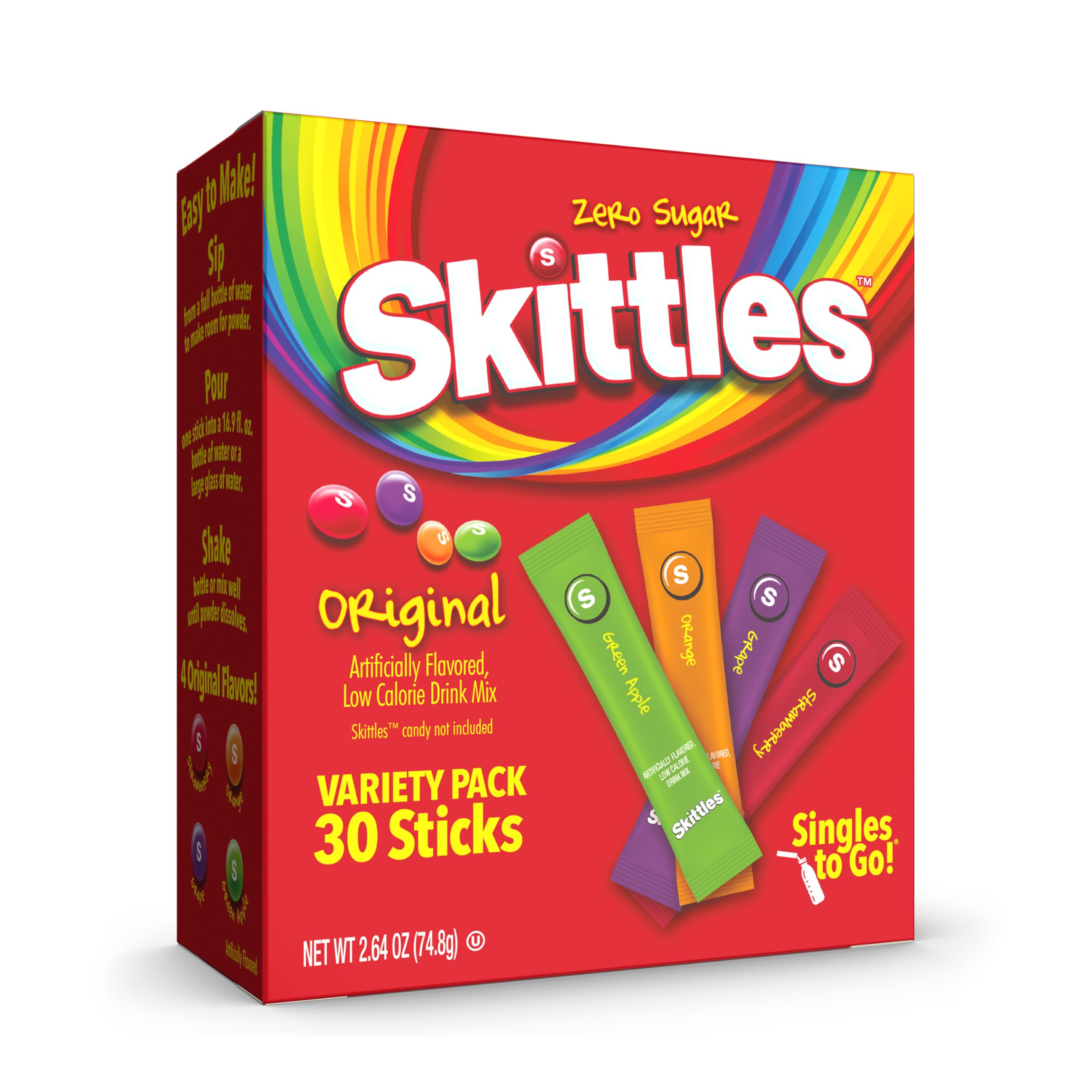 Skittles Singles To Go Drink Mix - Zero Sugar Water Enhancer, 40 Sticks