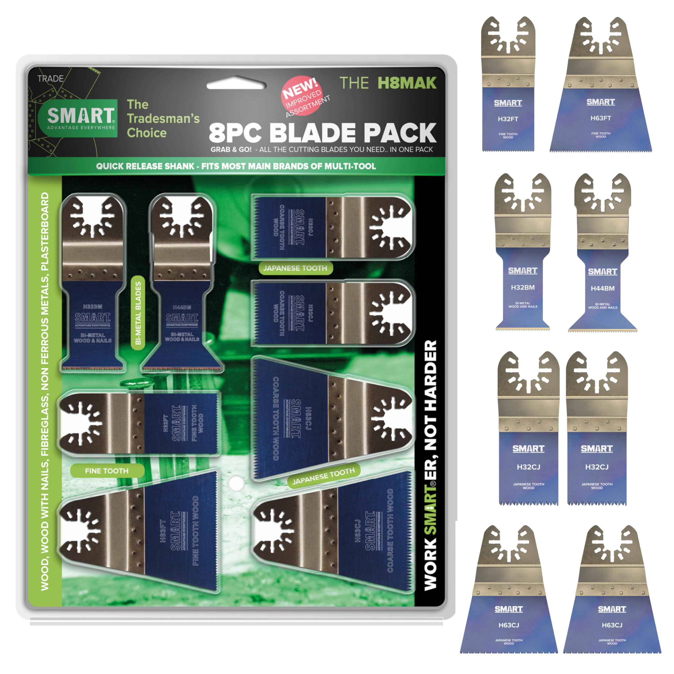 Smart 8-Piece Universal Multi Tool Blade Set - Quick Release H8MAK
