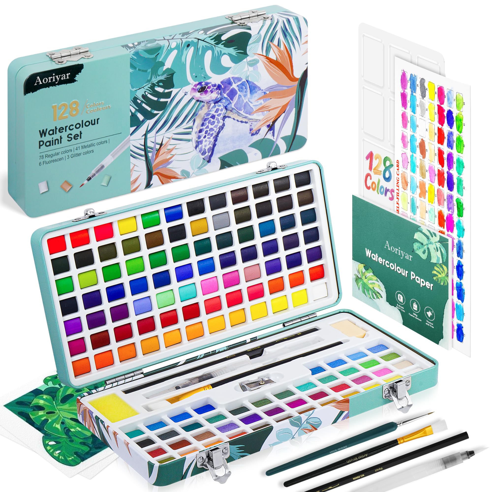 128-Piece Professional Watercolour Paint Travel Set with Palette