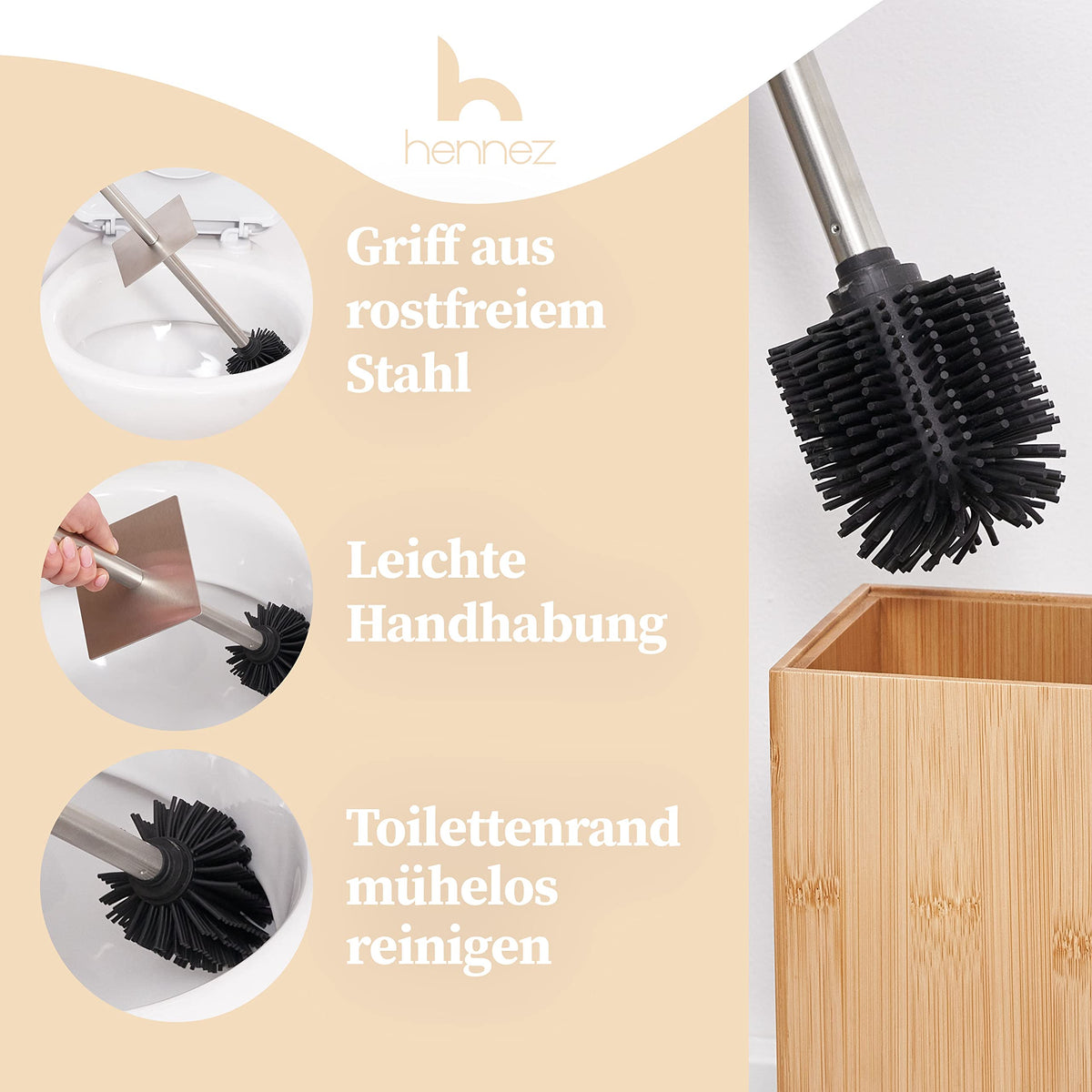 HENNEZ Silicone Toilet Brush with Bamboo Brush Holder - image 2