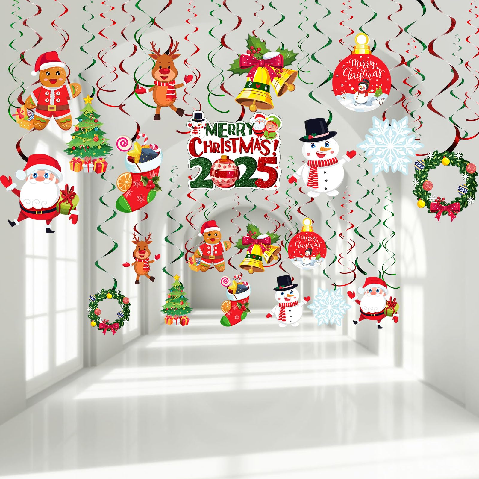 Christmas Hanging Foil Swirl Decorations – 30 Pcs Holiday Set