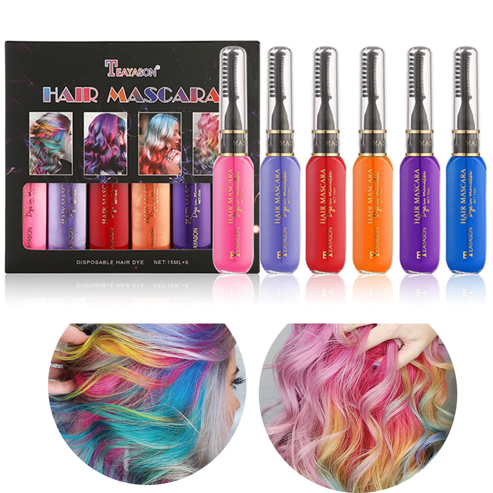 Gireatick Temporary Hair Mascara | 6 Colors Washable Hair Color Chalk Set