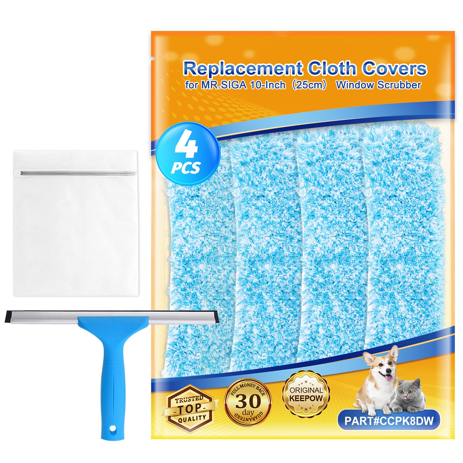 ZaKaBox 10 inch Microfiber Window Cleaner Scrubber Refill Sleeve, 4 Pack