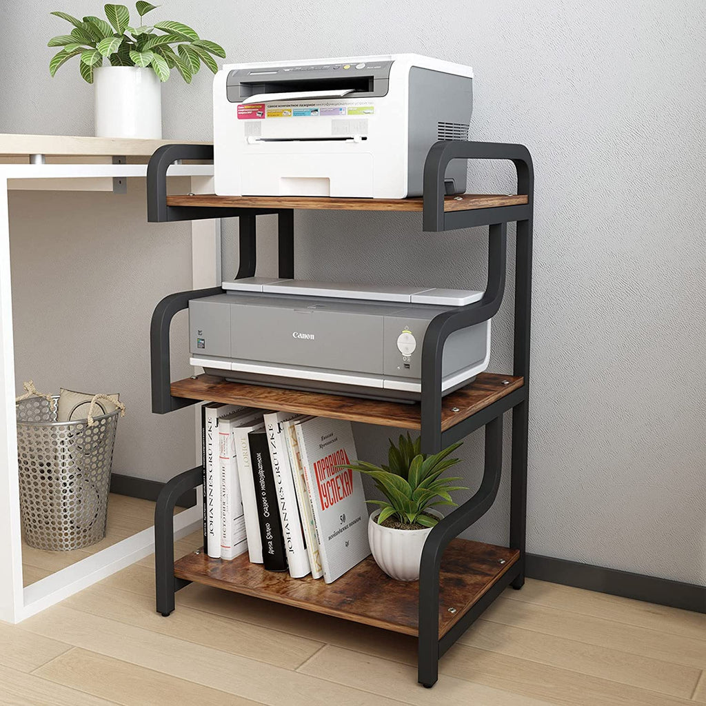 PUNCIA 3-Tier Printer Stand with Storage | Mobile Office Cart on Wheels