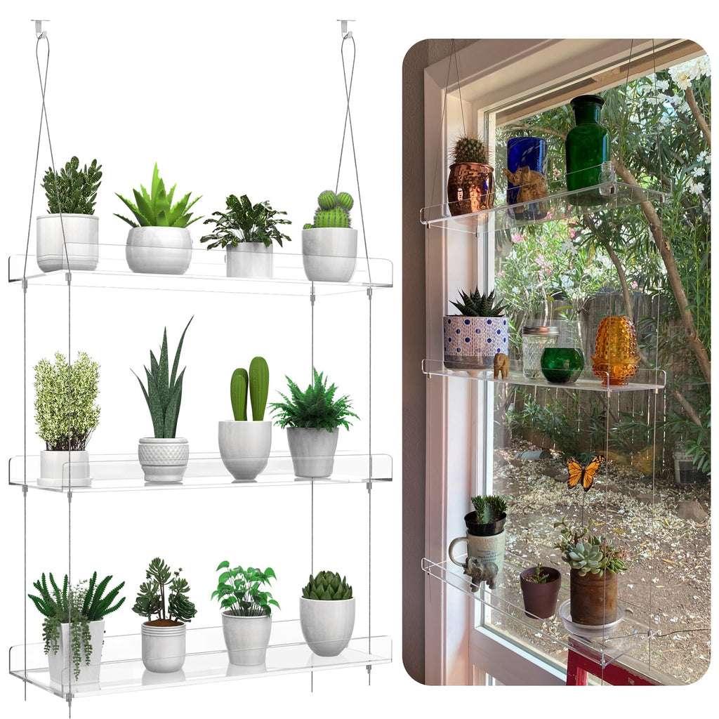 Jolof Store 3-Tier Hanging Clear Acrylic Window Plant Shelves