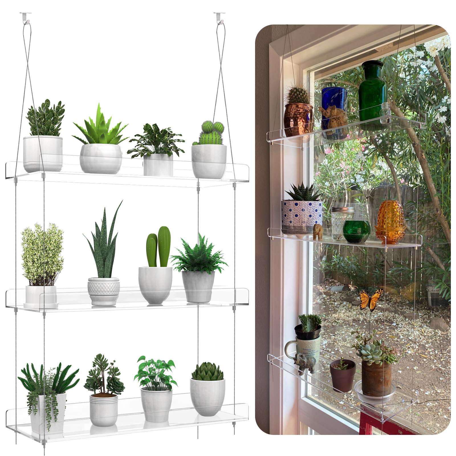 Jolof Store 3-Tier Hanging Clear Acrylic Window Plant Shelves