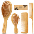 4-Piece Bamboo Hair Brush and Comb Set | Eco-Friendly Detangling