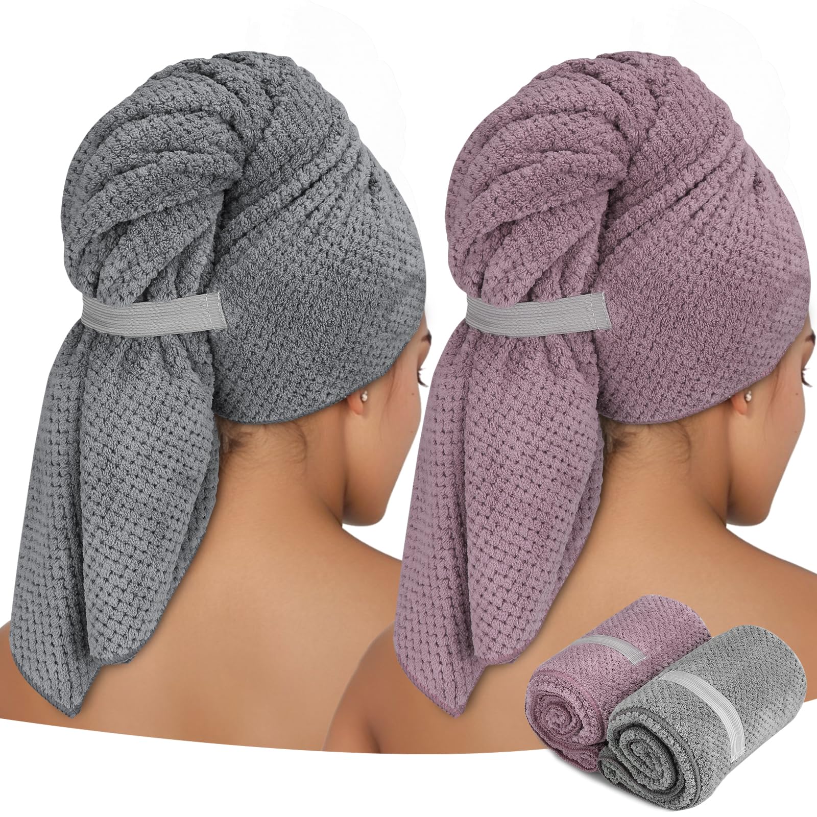2-Pack Microfiber Hair Towel Wrap – Large Quick Dry Turban