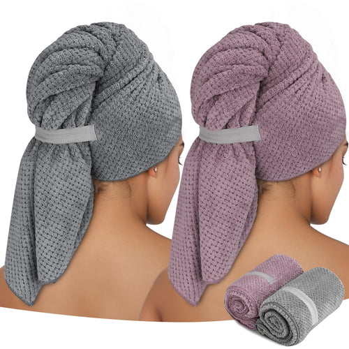 2-Pack Microfiber Hair Towel Wrap – Large Quick Dry Turban