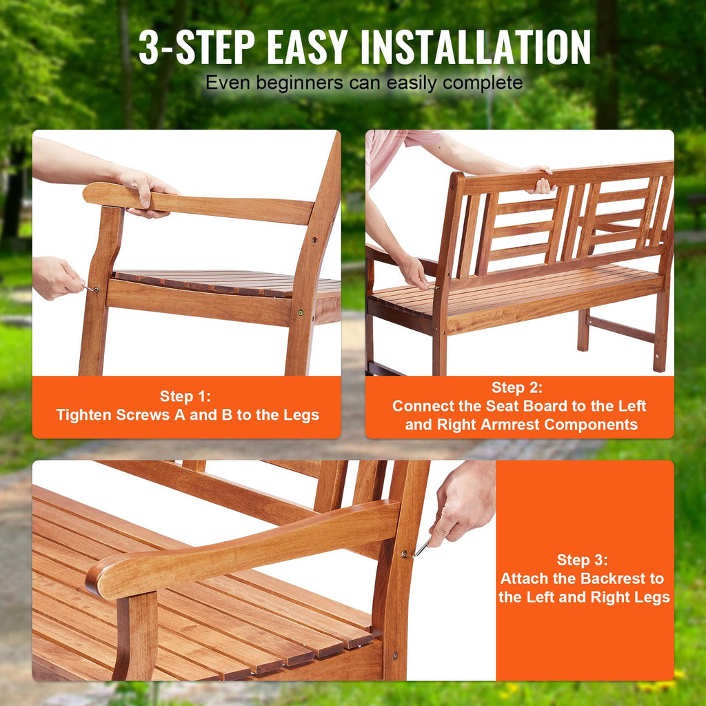 VEVOR 48" Wood Garden Bench – 700 lbs Capacity Outdoor Patio Seating