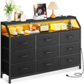 ODK 9 Drawer Fabric Chest of Drawers with LED Lights and Charging Station