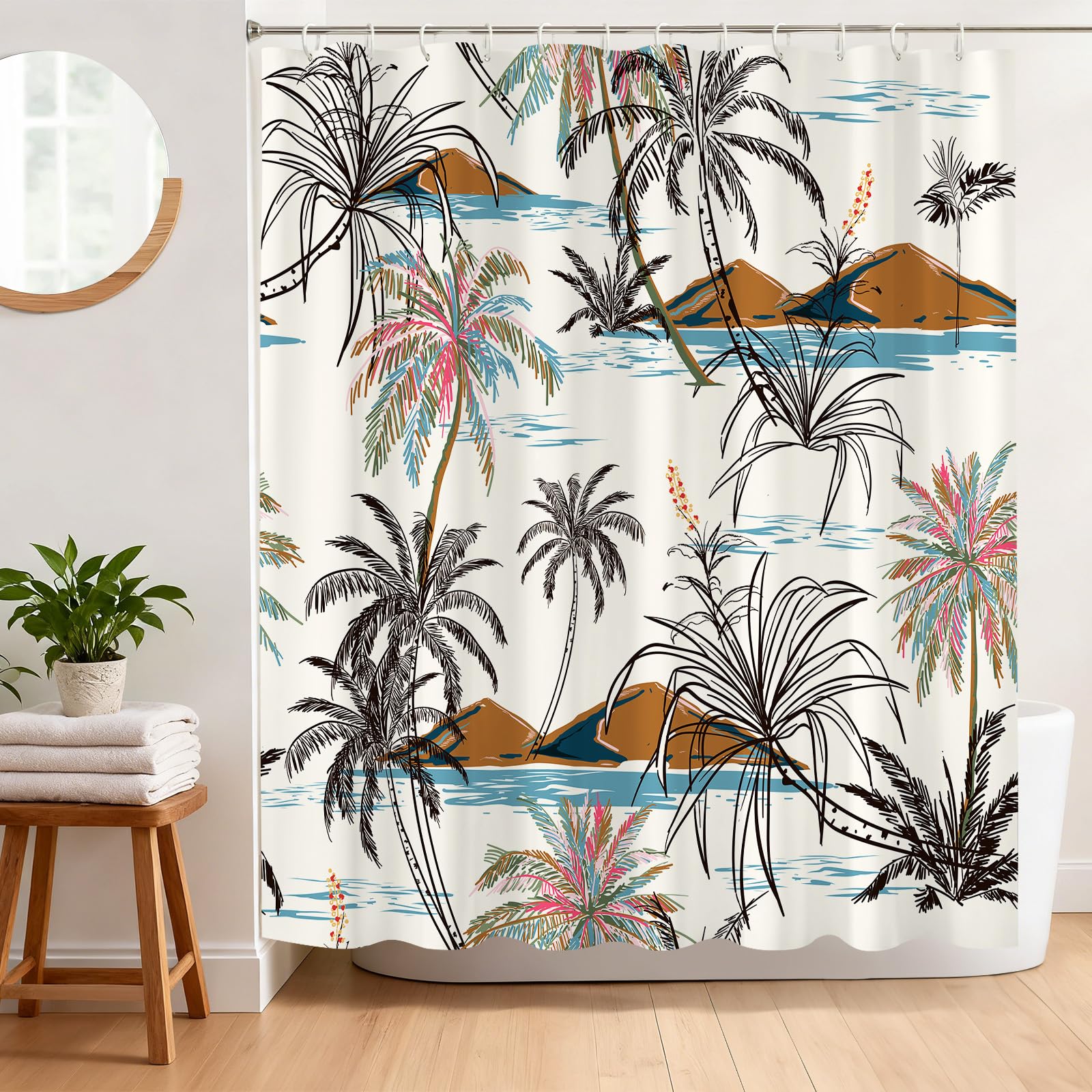 Tropical Palm Tree Shower Curtain | Waterproof Polyester Fabric
