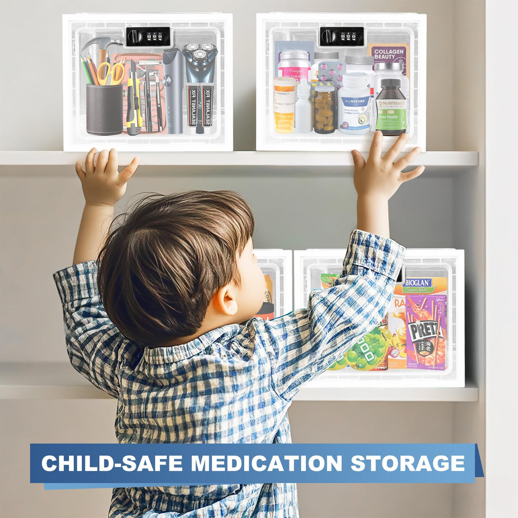 Gemaxvoled Lockable Medicine Box – 2 Pack Clear Stackable Storage Bin