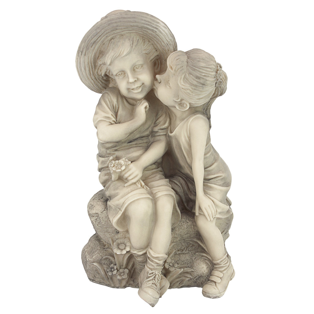 Design Toscano Kissing Kids Garden Statue | Antique Stone Resin, 35cm