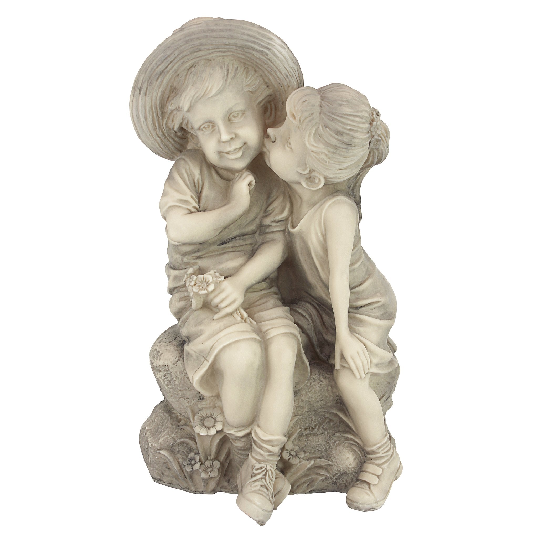 Design Toscano Kissing Kids Garden Statue | Antique Stone Resin, 35cm
