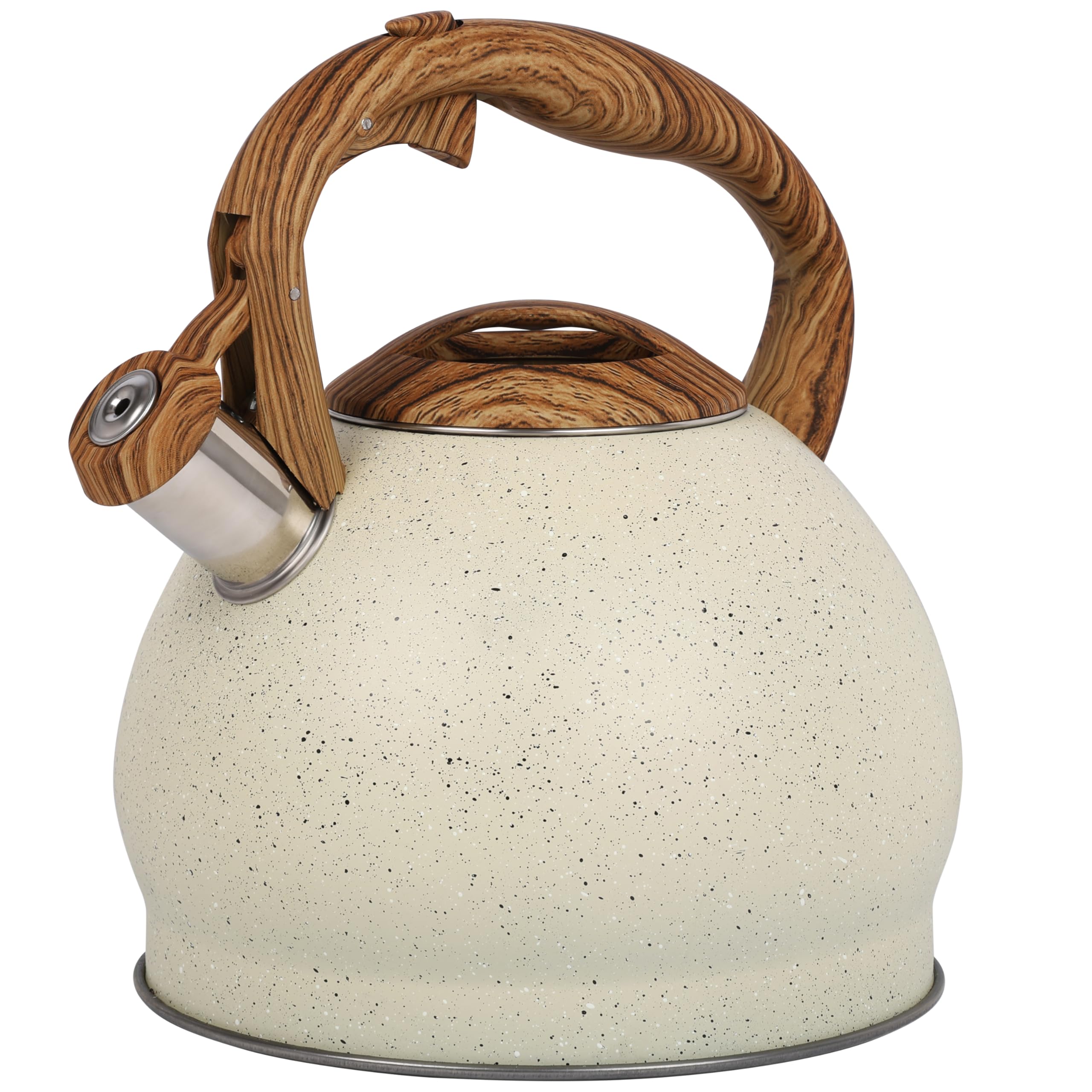 Belle Vous 3L Whistling Tea Kettle – Beige Stainless Steel Stovetop Pot