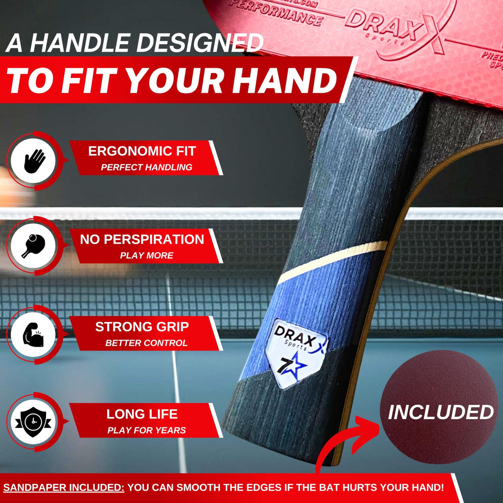 DRAXX Sports 7-Star Table Tennis Bat | Carbon Fiber Ping Pong Racket