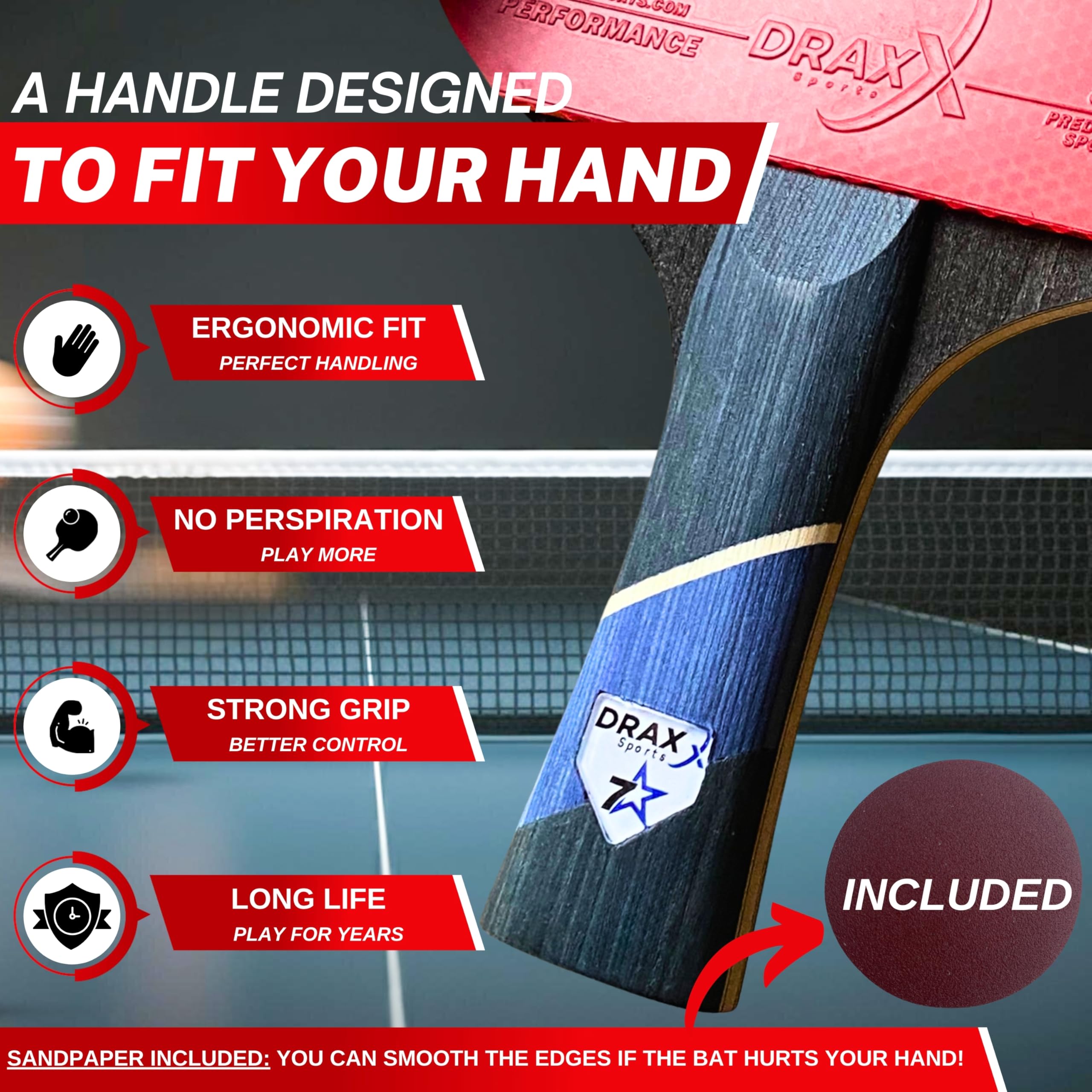 DRAXX Sports 7-Star Table Tennis Bat | Carbon Fiber Ping Pong Racket