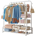 SMILOVII Heavy Duty Double Rail Clothes Rack – Metal Wardrobe with Shelves
