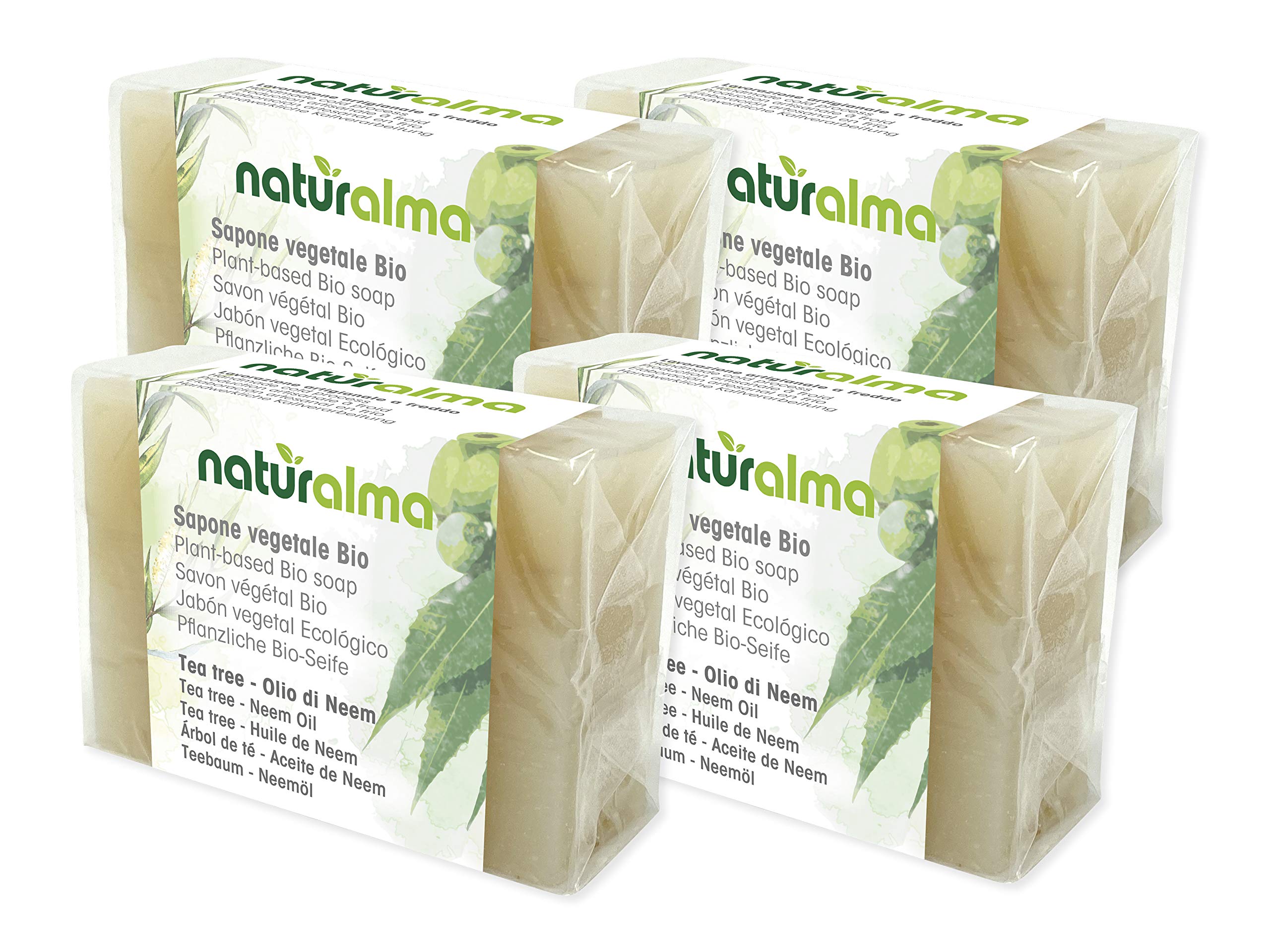 Naturalma Organic Tea Tree and Neem Oil Soap Kit - 4 Pack Handmade Bars
