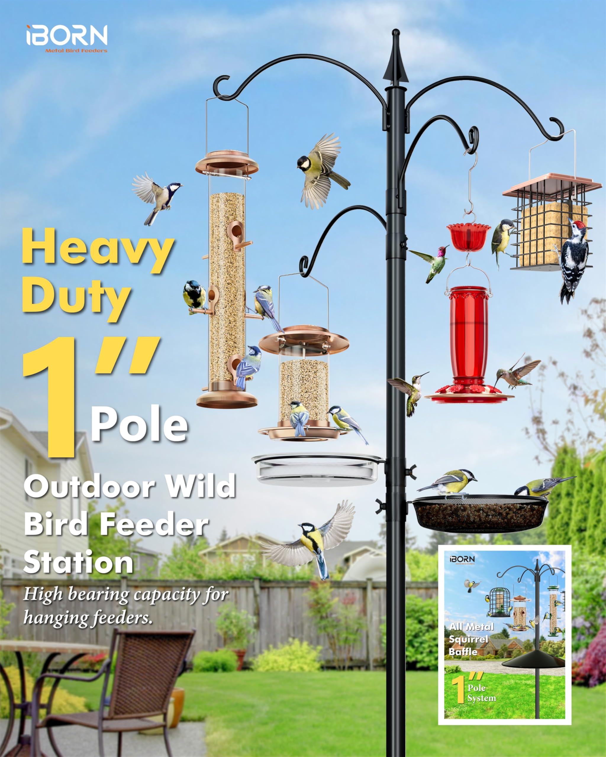 iBorn 78" Wild Bird Feeding Station – Heavy Duty 5-Prong Pole Stand