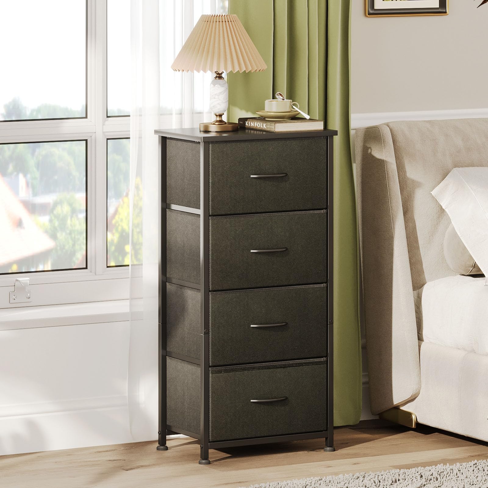 4-Drawer Tall Dresser – Black Chest with Curved Edges