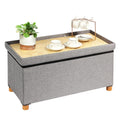 Bonlife Grey Storage Ottoman with Tray - Folding Coffee Table Footstool