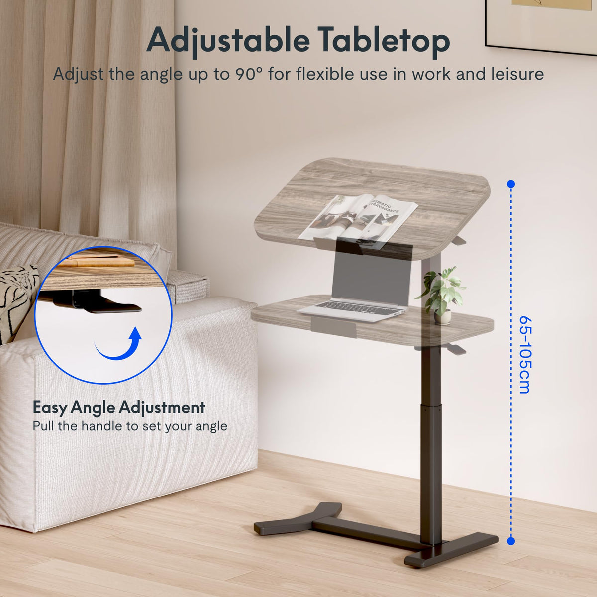 FLEXISPOT Overbed Table with Wheels, Adjustable Height Bedside Table, Rolling Laptop Desk for Bed Sofa, Small Standing Desk 75 x 40 cm - image 5