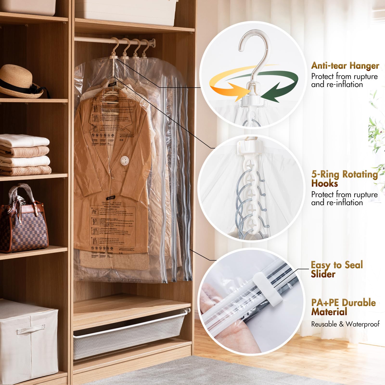 TAILI Hanging Vacuum Storage Bags | 6 Pack Side-Widen Space Saver Bags
