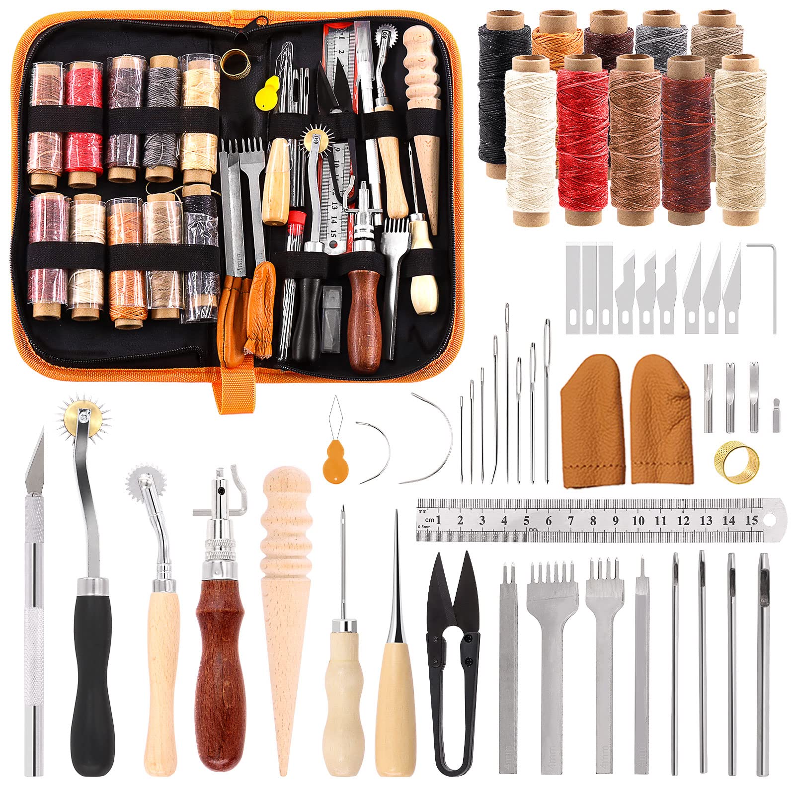Swpeet 46Pcs Leather Craft Kit – Professional DIY Working Tools & Supplies