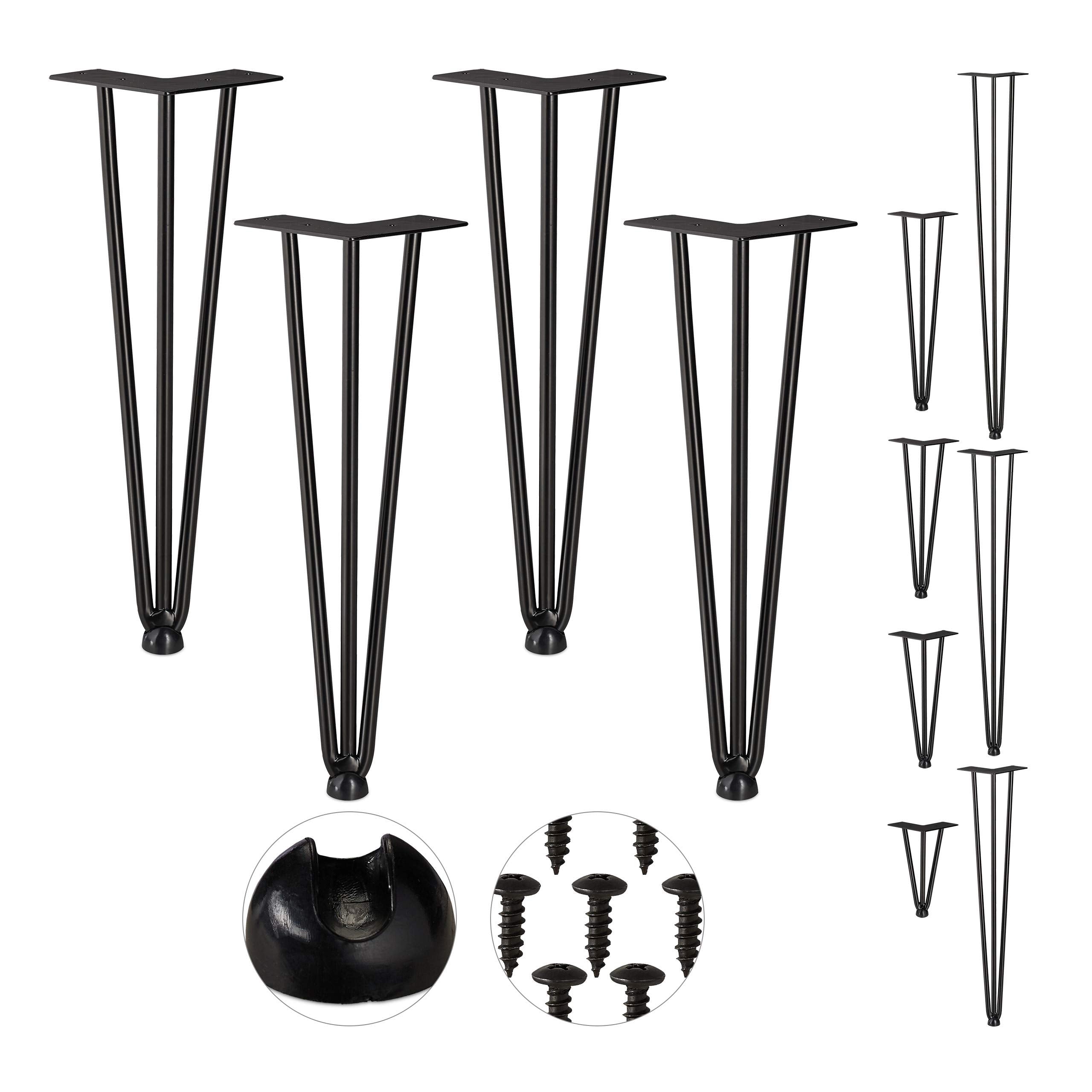 Relaxdays 40cm Hairpin Legs | Set of 4 Black 3-Bar Metal Table Legs