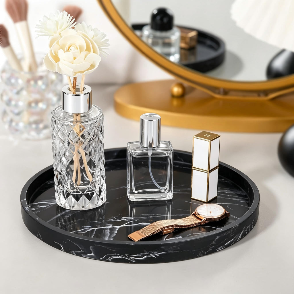 Silicone Bathroom Tray Round Vanity Tray Decorative Soap Holder Kitchen Countertop Organizer Coffee Table Decor for Candle, Perfume, Plant - image 2