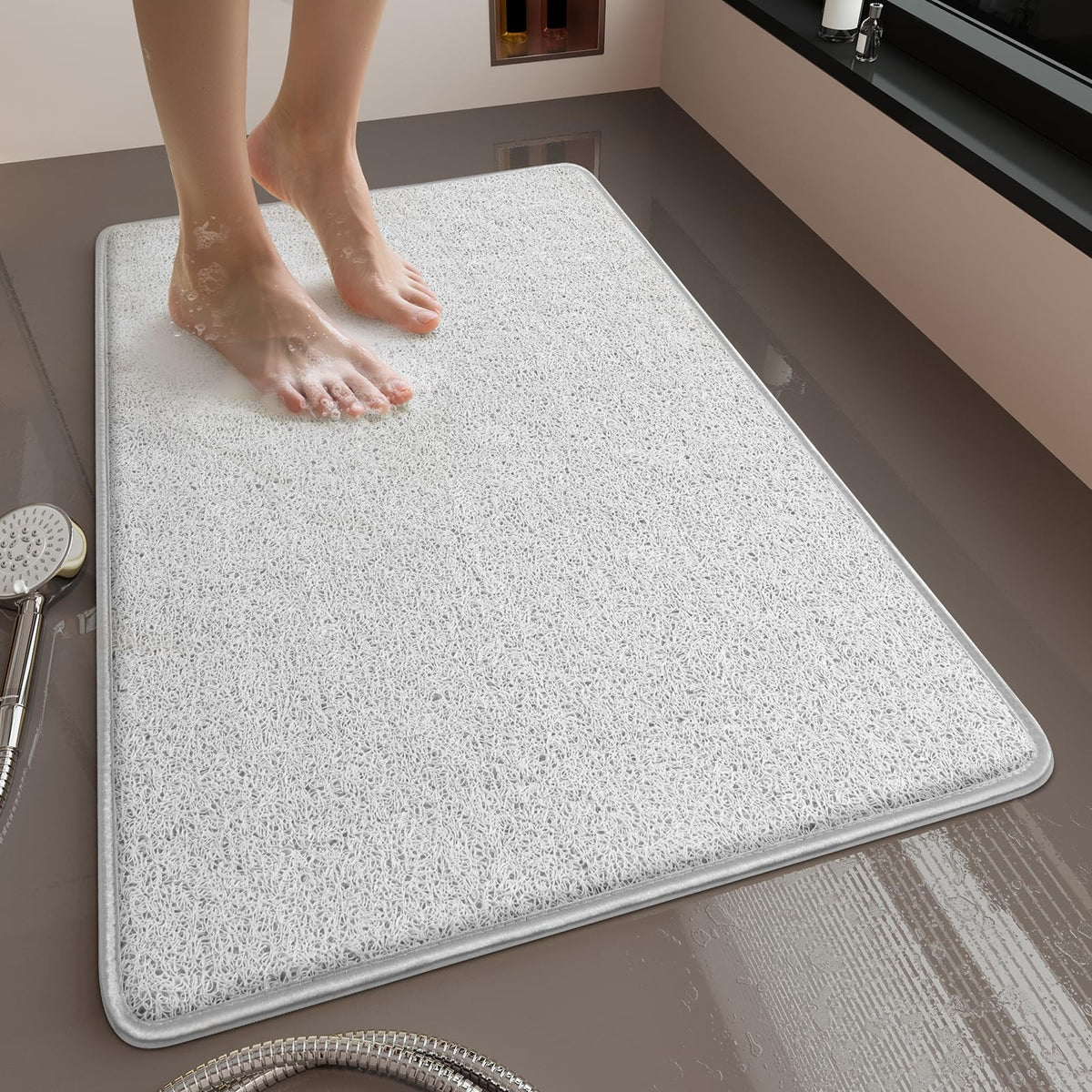 Muecleao Loofah Shower Mat, Non Slip Anti Mould Bath Mats with Reinforced Edge for Inside Shower, Washable Antibacterial Soft PVC Bath Mat with Drain - image 1