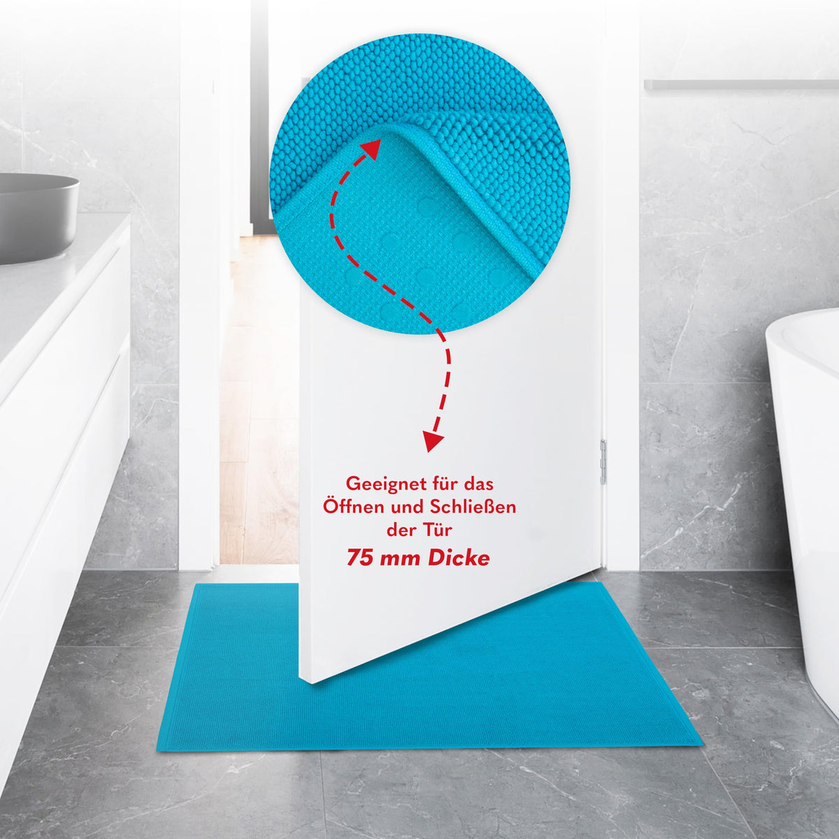 Hammetex Non-Slip Bath Mat, 43 x 64 cm, 100% Cotton, 1200 GSM, Washable, Absorbent, Quick Dry, OEKO-TEX Certified, Turquoise - image 5