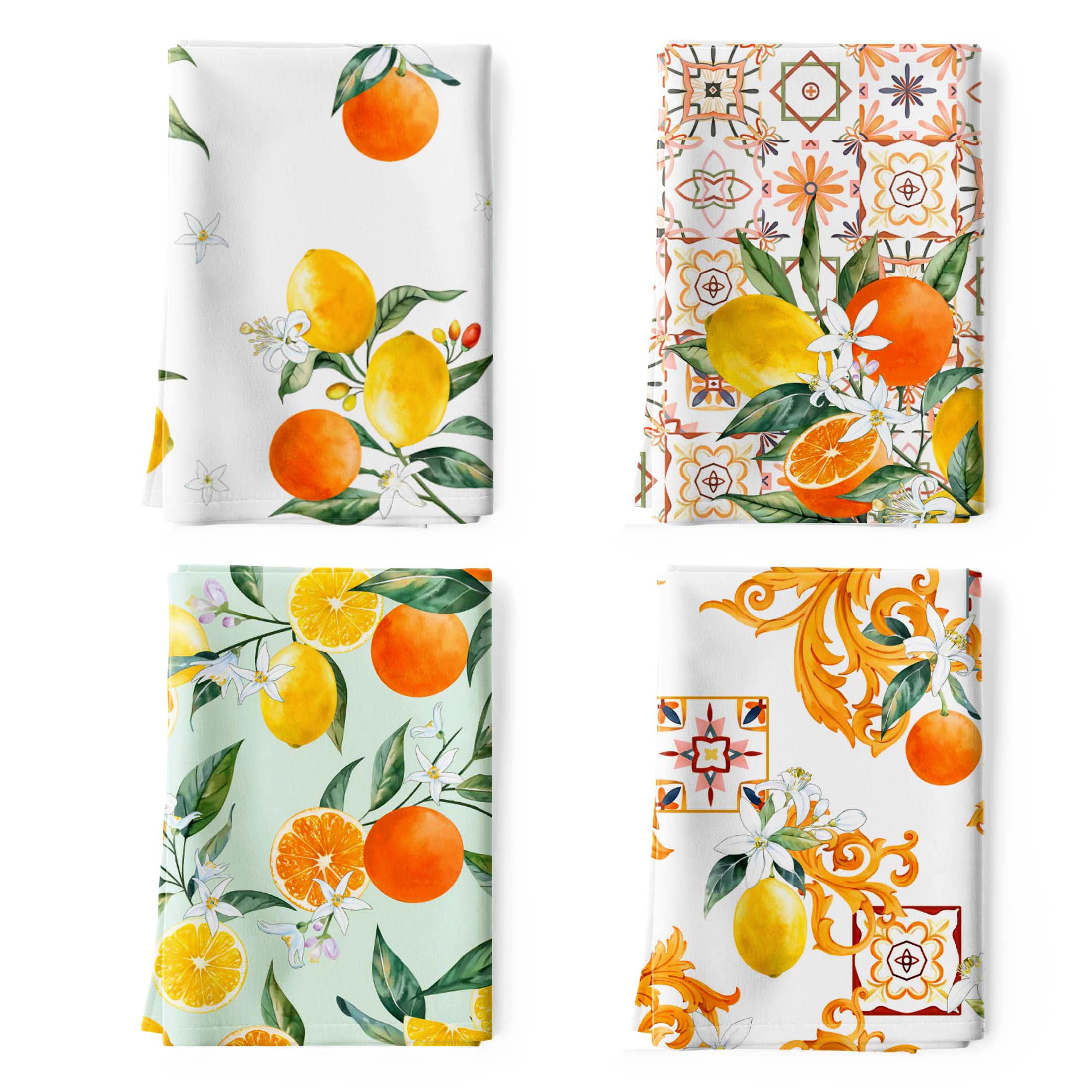 Arquiel Lemon Kitchen Towels | 100% Cotton Quick Dry Dishcloths | Set of 4
